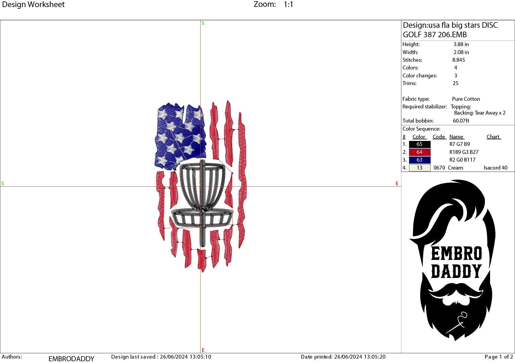 Machine Embroidery files, Usa flag, Disc Golf, Disc Golfing, PES, DST, hus & more