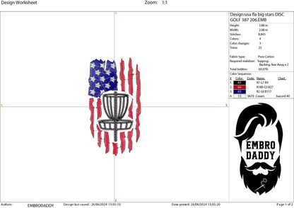 Machine Embroidery files, Usa flag, Disc Golf, Disc Golfing, PES, DST, hus & more