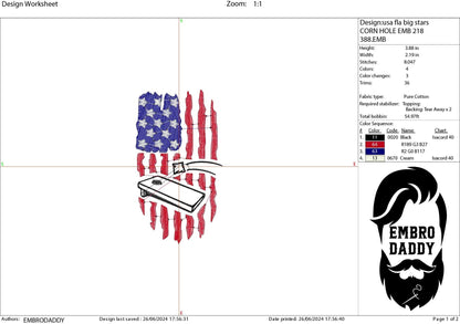 Machine Embroidery files, Usa flag, Cornhole, Bean Bag Toss, PES, DST, hus & more