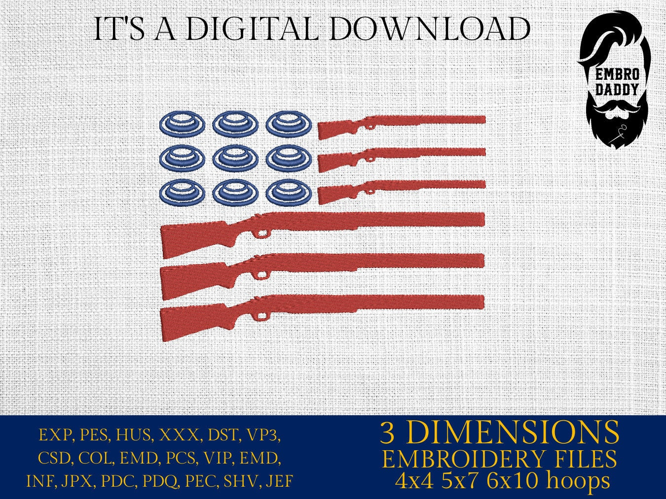 Machine Embroidery files, Shotgun Clay Target Patriotic USA Flag, trapshooting File, Skeet Shooting , trapshooting, PES, dst, xxx hus & more