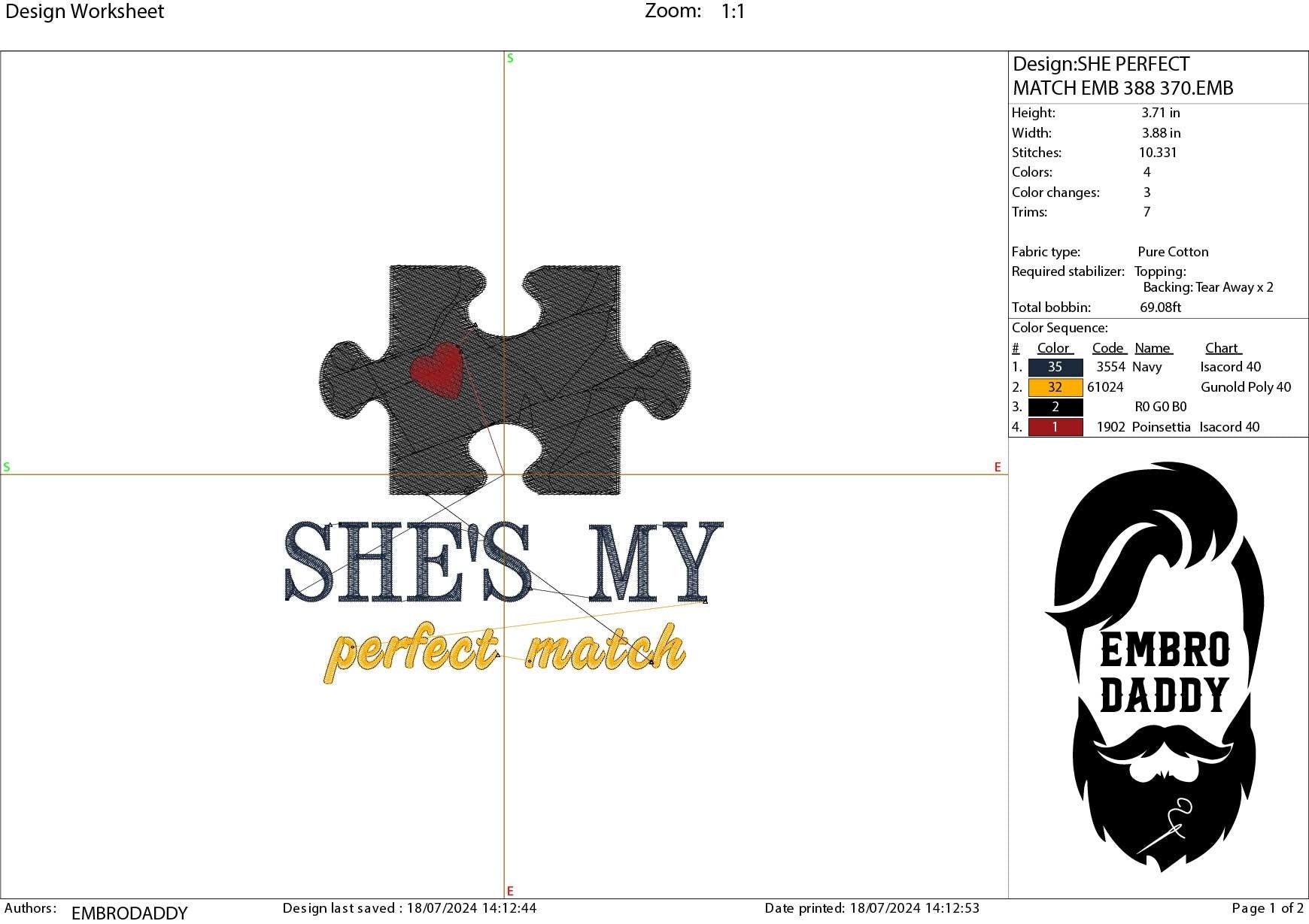 Machine Embroidery files, he's / she's my perfect match, Matching Couple Valentine's Day, Funny Matching Anniversary, PES, xxx, hus & more