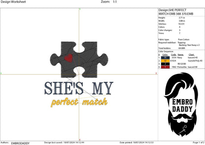 Machine Embroidery files, he's / she's my perfect match, Matching Couple Valentine's Day, Funny Matching Anniversary, PES, xxx, hus & more