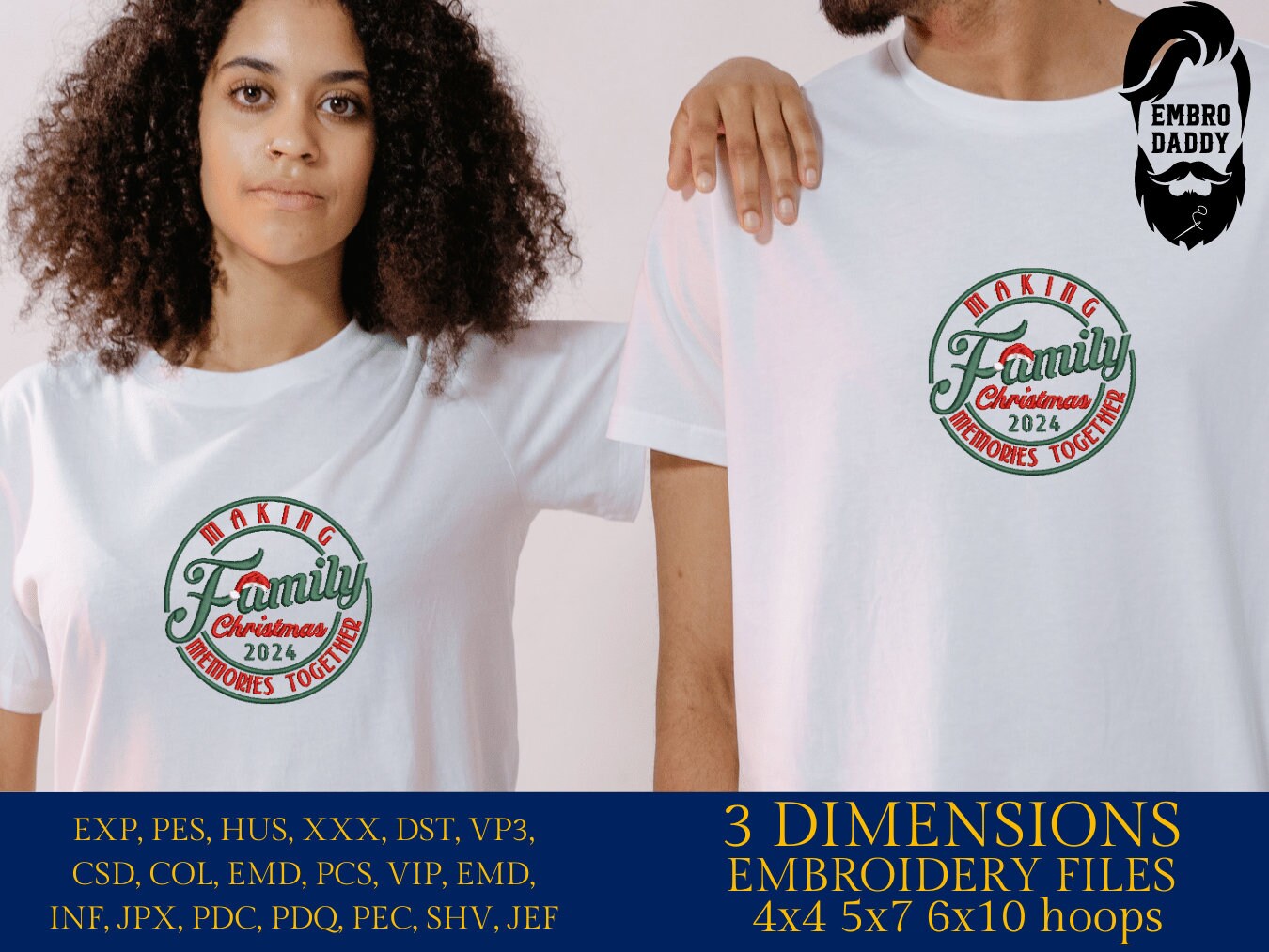 Machine Embroidery files, Family Christmas 2023 , PES, DST, xxx, hus and more