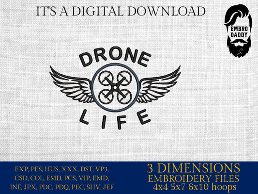 Machine Embroidery files, drone, PES, DST, hus & more
