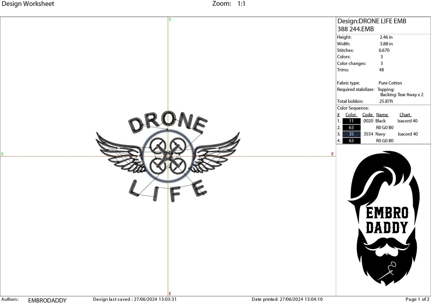 Machine Embroidery files, drone, PES, DST, hus & more