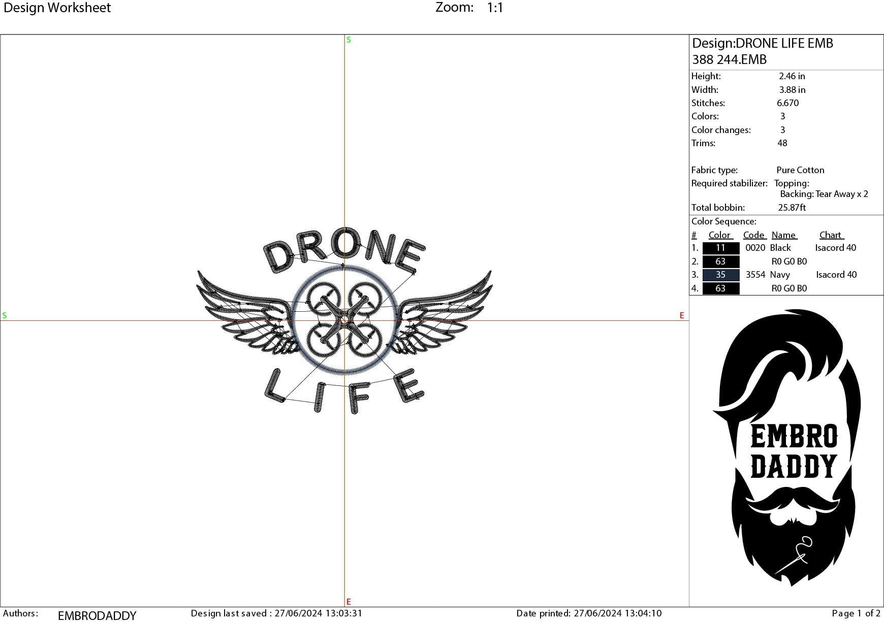 Machine Embroidery files, drone, PES, DST, hus & more