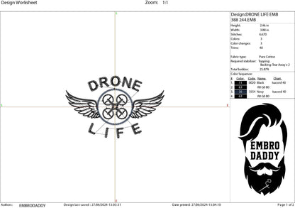 Machine Embroidery files, drone, PES, DST, hus & more