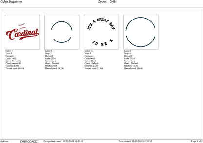 Machine Embroidery files, It's a Great Day To Be A Cardinal, PES, xxx, hus & more, embroidery files