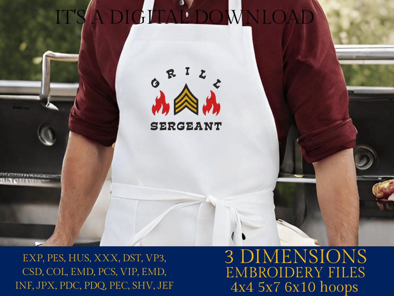 Machine Embroidery files, grill sergeant, embroidery files, gift idea PES, hus & more