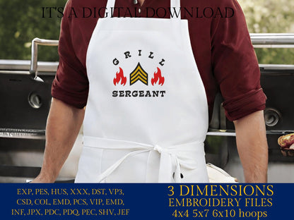 Machine Embroidery files, grill sergeant, embroidery files, gift idea PES, hus & more