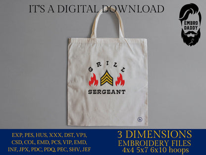 Machine Embroidery files, grill sergeant, embroidery files, gift idea PES, hus & more