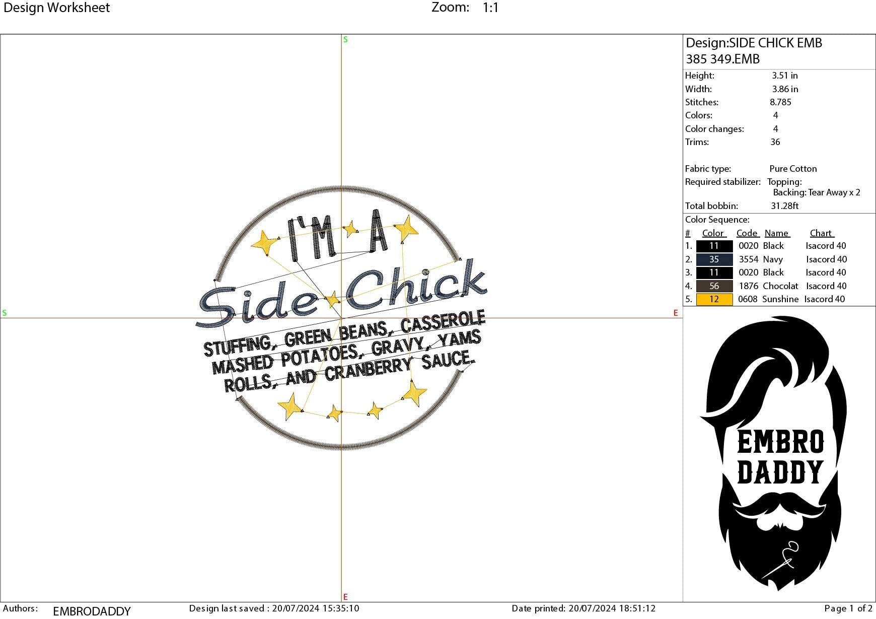 Machine embroidery files, I'm A Side Chick, Funny, Thanksgiving, PES, DST, hus & more