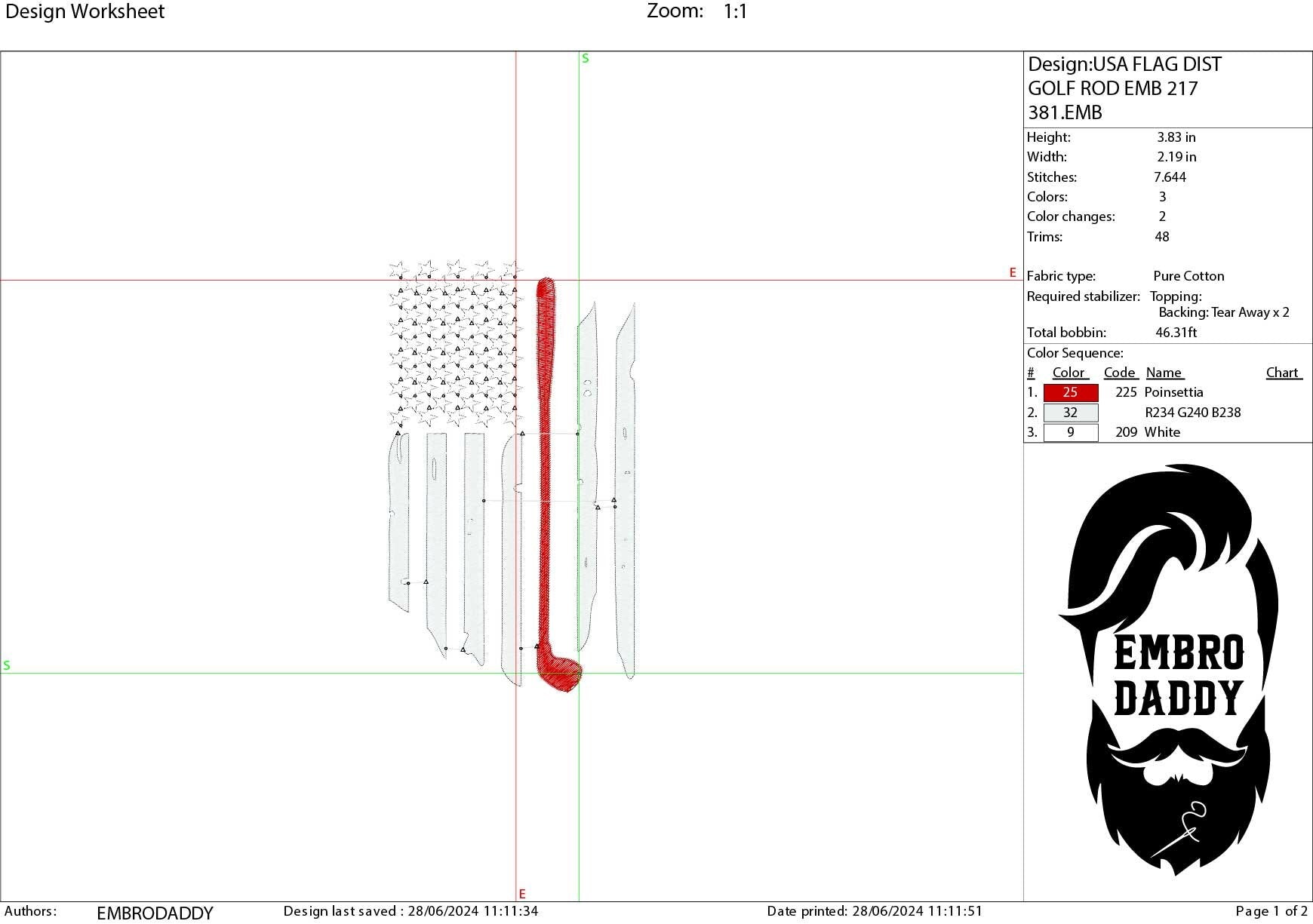Machine Embroidery files, Golf Usa flag, PES, DST, hus & more