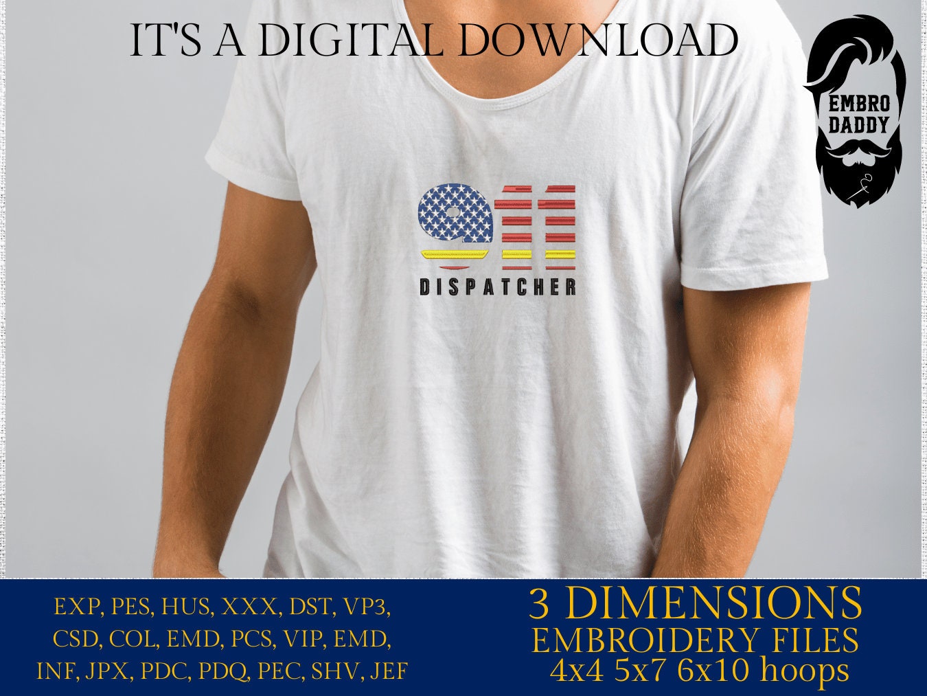 Machine Embroidery files, USA flag Dispatcher, American Flag, PES, xxx, hus & more