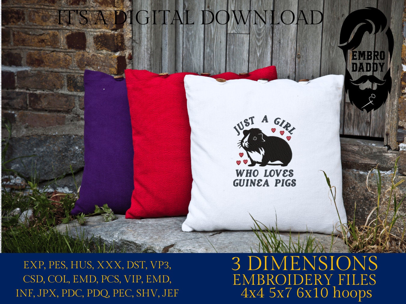 Machine Embroidery files, just a girl who loves Guinea Pigs, PES, DST, xxx, hus & more