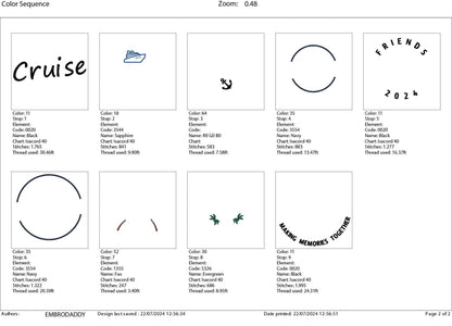 Machine Embroidery files, Friends Cruise 2024, memories together, PES, xxx, hus & more, embroidery files