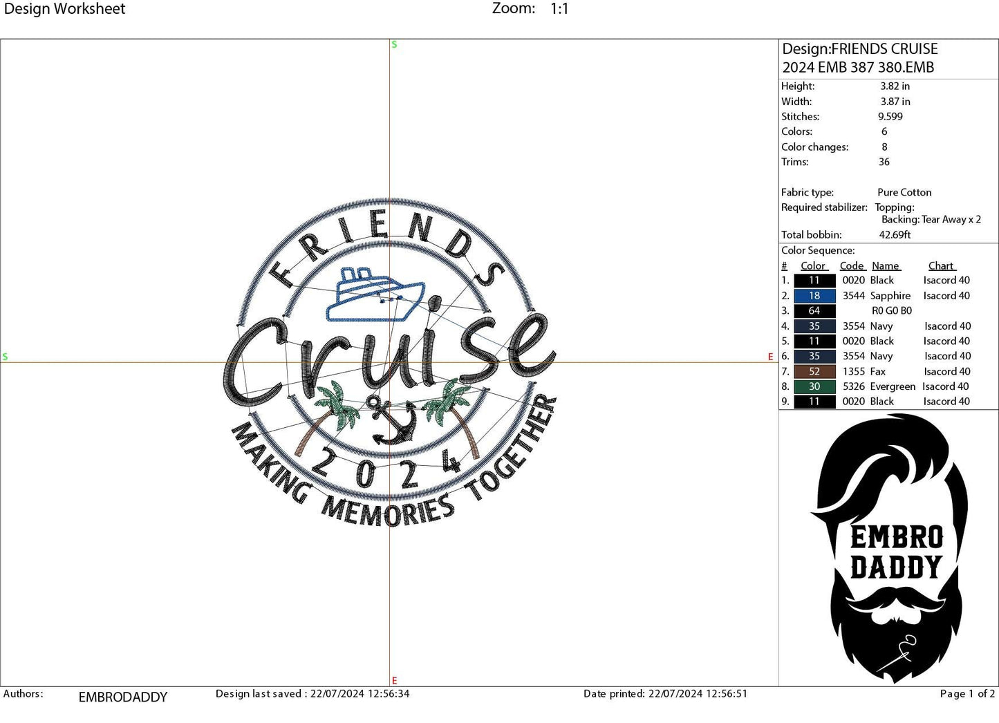 Machine Embroidery files, Friends Cruise 2024, memories together, PES, xxx, hus & more, embroidery files