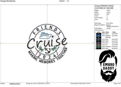 Machine Embroidery files, Friends Cruise 2024, memories together, PES, xxx, hus & more, embroidery files