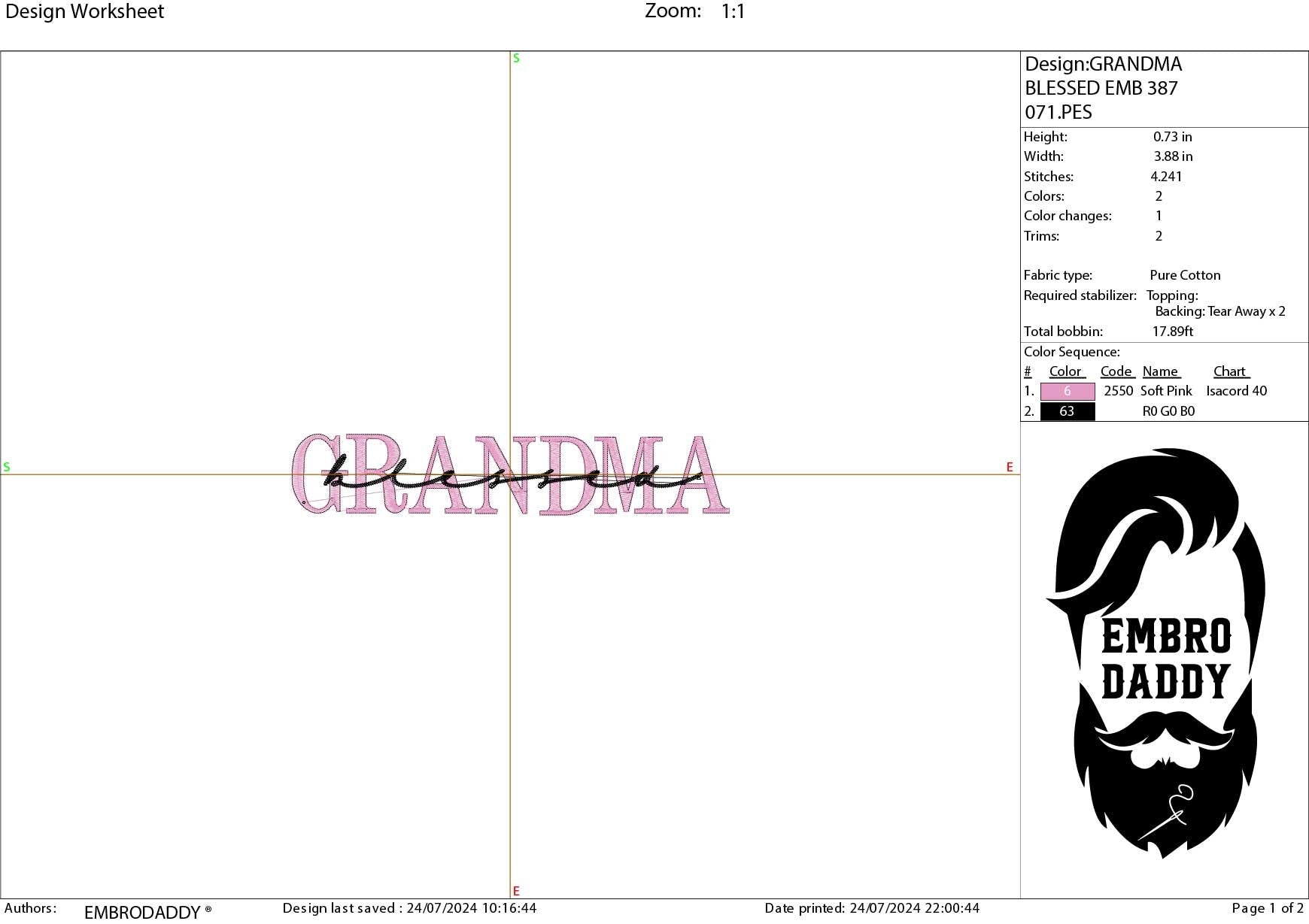 Machine Embroidery files, blessed grandma, PES, xxx, hus & more