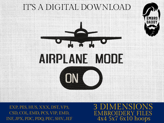 Machine Embroidery files, Airplane mode on, PES, hus, dst, vp3 & more