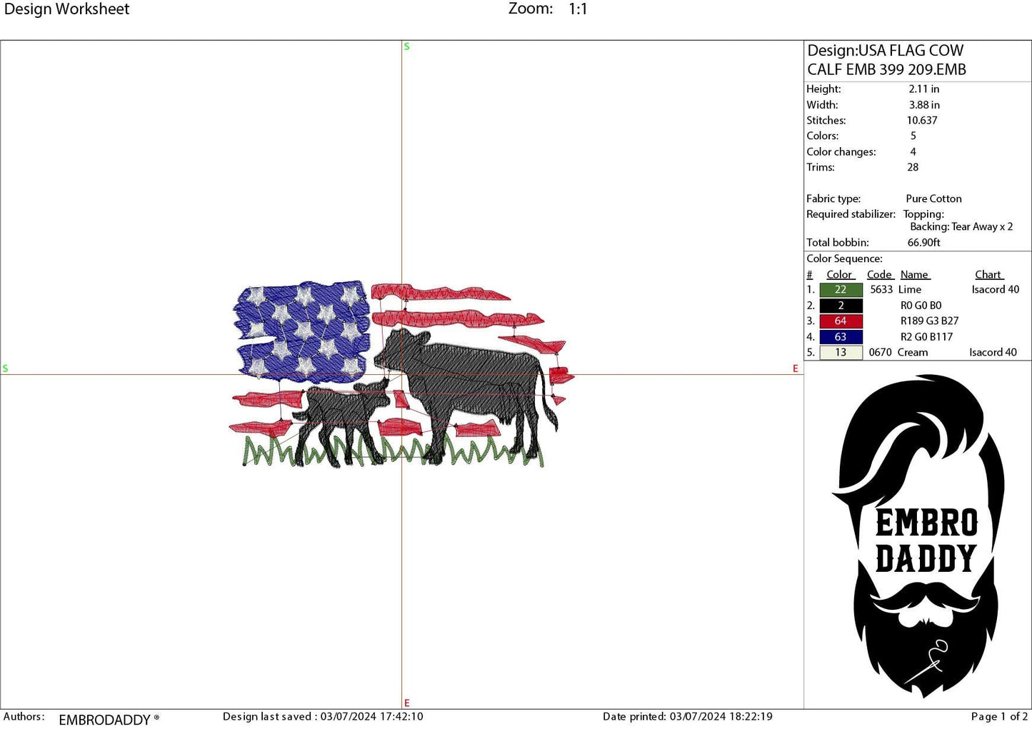 Machine Embroidery files, cow and calve, Usa Flag, PES, DST, xxx, hus & more