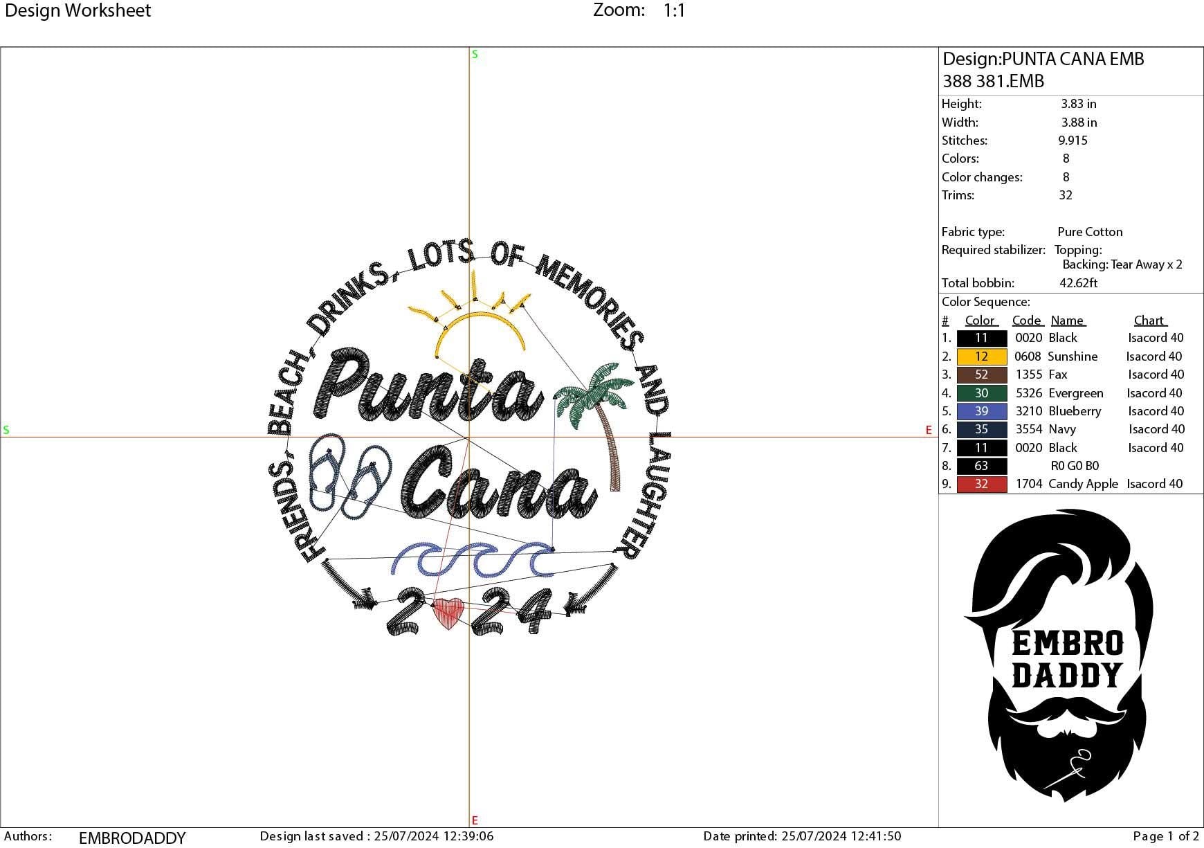 Machine Embroidery files, Punta Cana 2024, family vacation, beach, family trip, PES, xxx, hus & more
