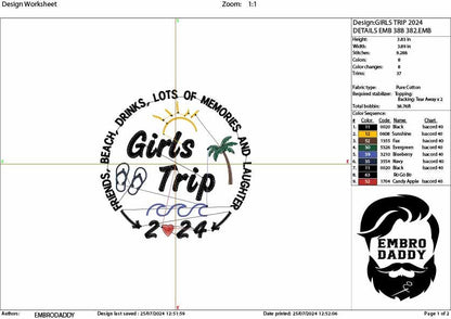 Machine Embroidery files, Girls trip 2024 , PES, xxx, hus & more