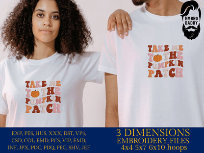 Machine Embroidery files, take me to the pumpkin patch, PES, DST, xxx, hus & more