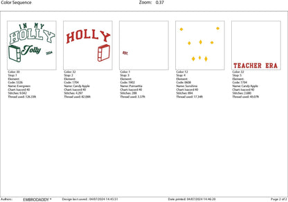 Machine Embroidery files, in my Holly Jolly Teacher era, PES, DST, xxx, hus and more