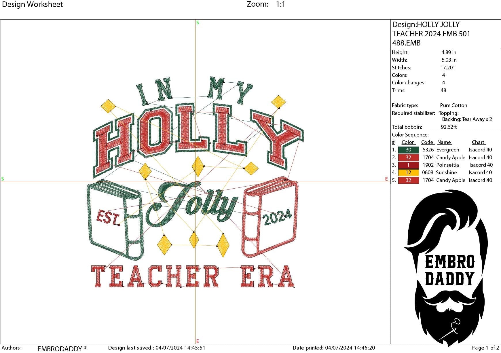 Machine Embroidery files, in my Holly Jolly Teacher era, PES, DST, xxx, hus and more
