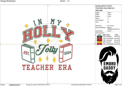 Machine Embroidery files, in my Holly Jolly Teacher era, PES, DST, xxx, hus and more