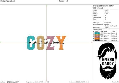 Machine Embroidery files, Cozy Season, PES, DST, xxx, hus & more