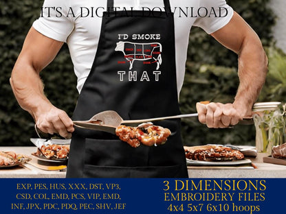 Machine Embroidery files, I'd smoke that, BBQ, grill, DST, PES, xxx, hus, dst & more