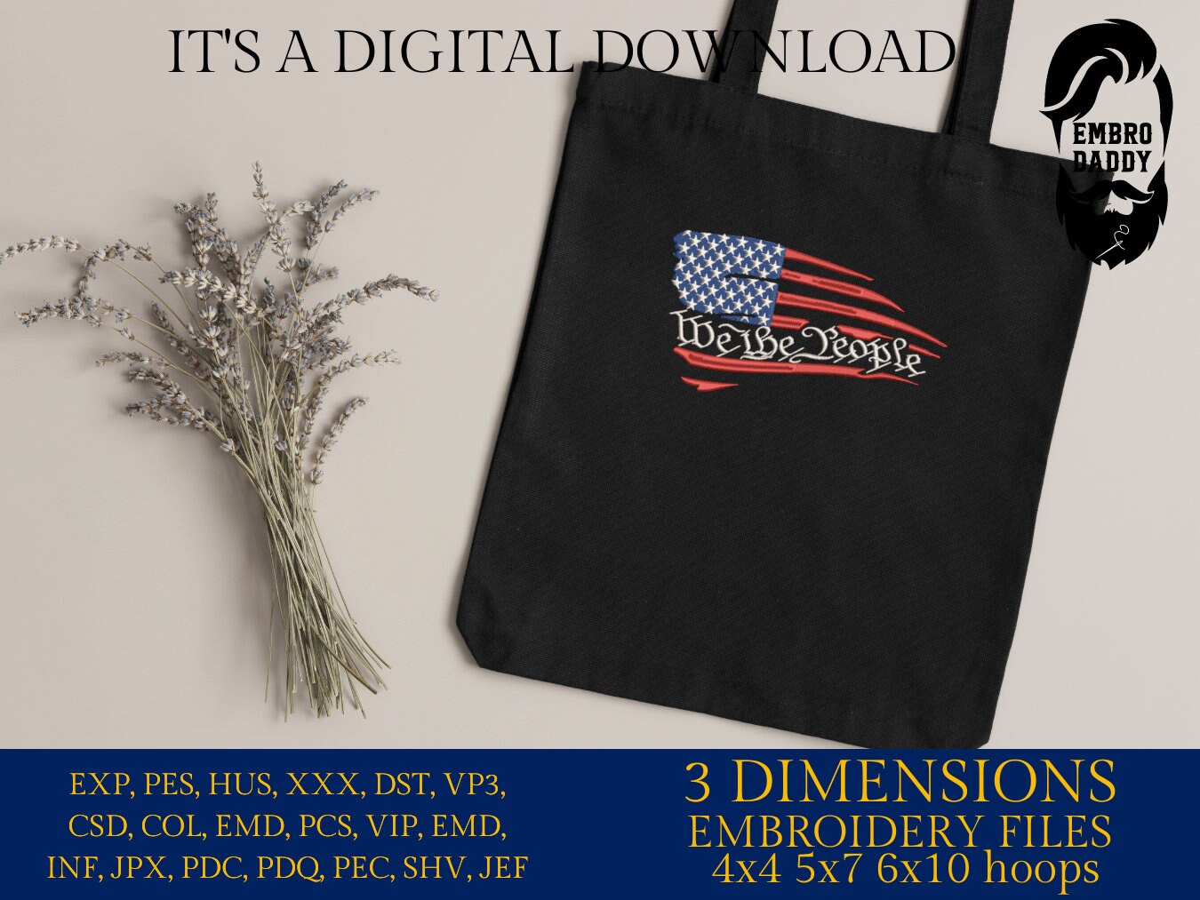 Machine Embroidery files, Usa flag, We the People, patriotic, PES, dst, xxx hus & more