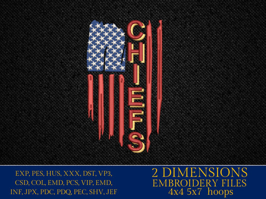 Machine Embroidery files, American Flag, chiefs, PES, dst, xxx hus & more