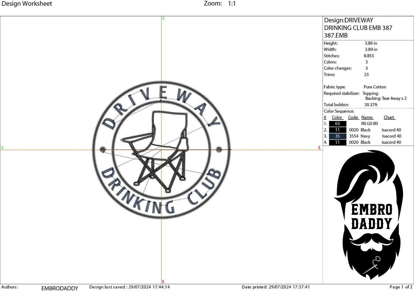 Machine Embroidery files, Driveway Drinking Club, dst PES, xxx, hus & more