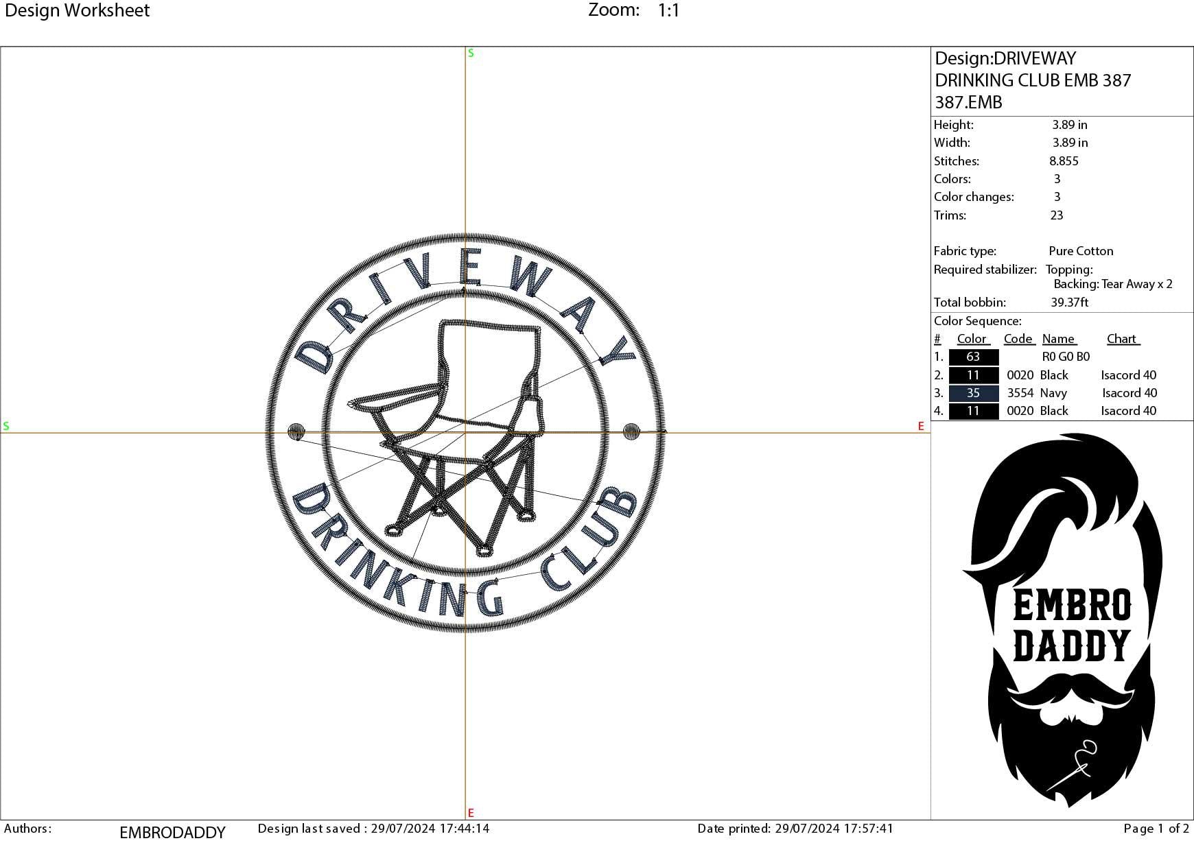 Machine Embroidery files, Driveway Drinking Club, dst PES, xxx, hus & more