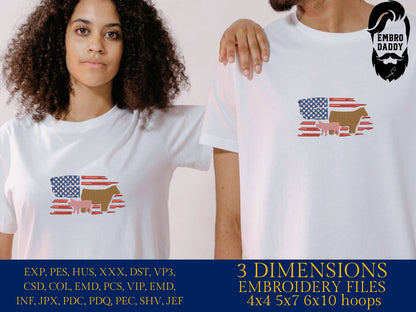 Machine Embroidery files, Usa flag, Show Livestock, Show flag pig and steer, PES, dst, xxx hus & more