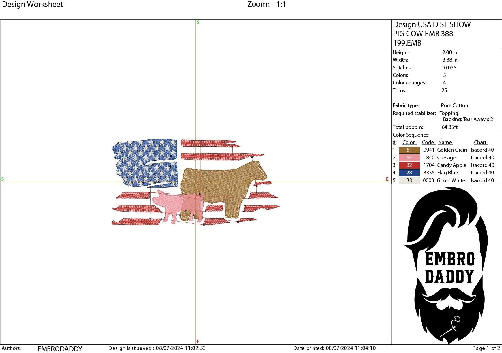 Machine Embroidery files, Usa flag, Show Livestock, Show flag pig and steer, PES, dst, xxx hus & more
