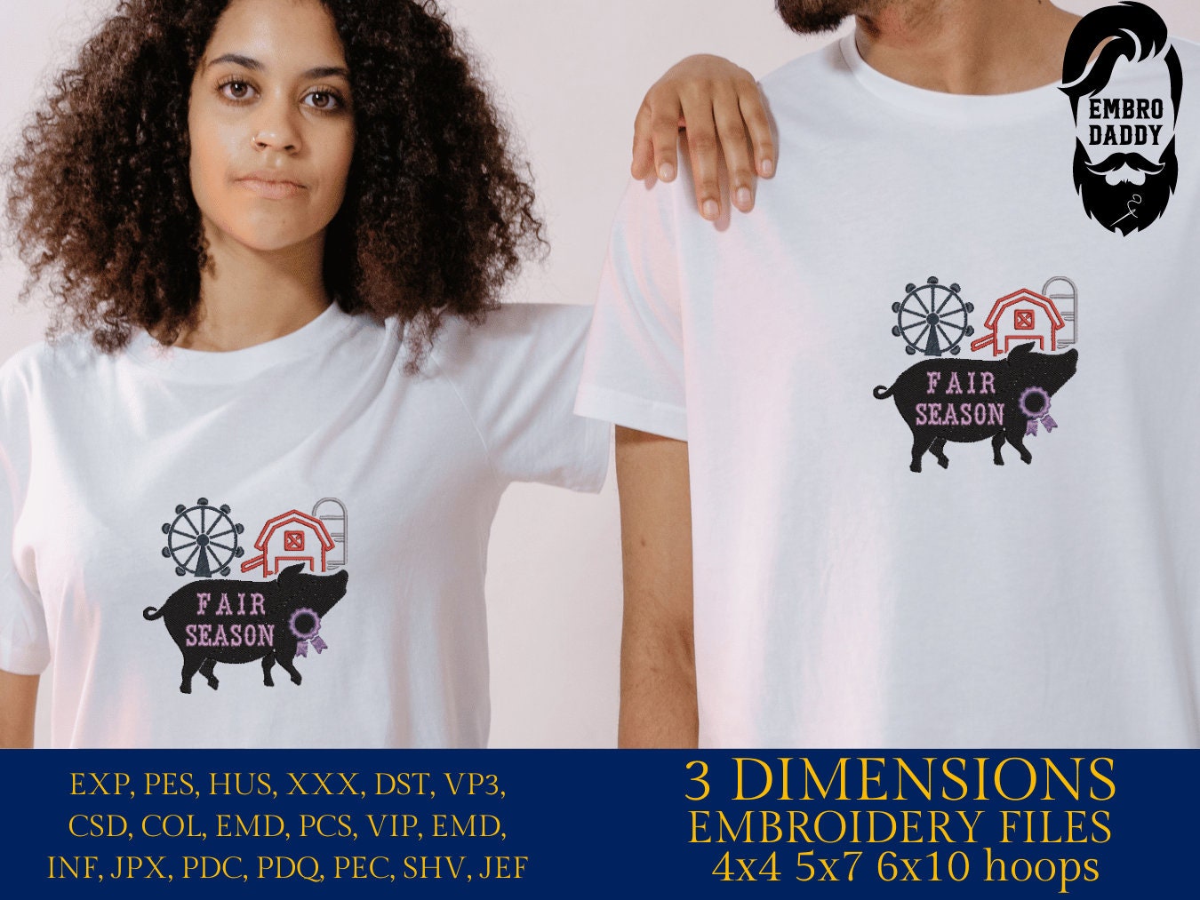 Machine Embroidery files, Fair Season, Show Livestock, Show pig, PES, dst, xxx hus & more