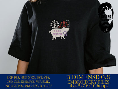 Machine Embroidery files, Fair Season, Show Livestock, Show pig, PES, dst, xxx hus & more