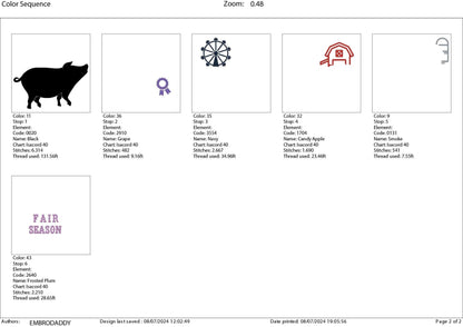 Machine Embroidery files, Fair Season, Show Livestock, Show pig, PES, dst, xxx hus & more