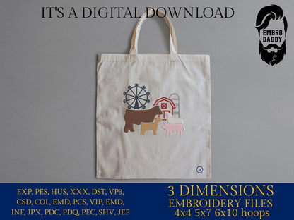 Machine Embroidery files, Fair Season, Show Livestock, Show pig, steer, sheep, goat, PES, dst, xxx hus & more