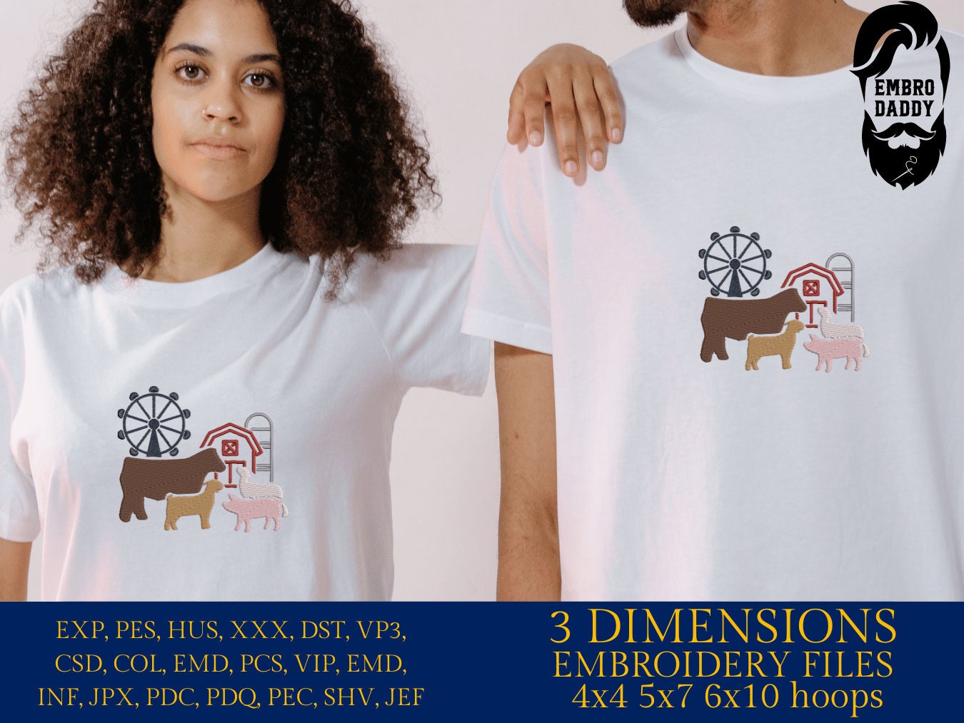 Machine Embroidery files, Fair Season, Show Livestock, Show pig, steer, sheep, goat, PES, dst, xxx hus & more