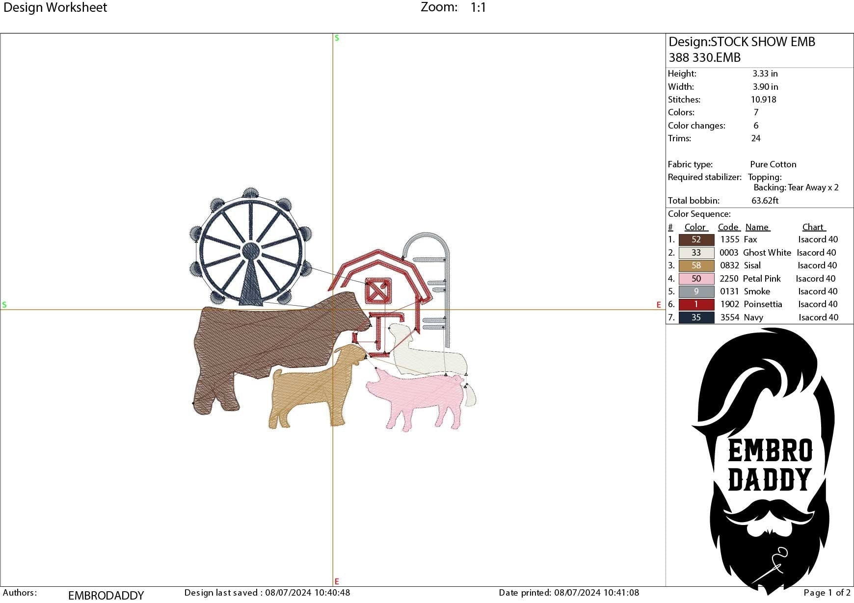 Machine Embroidery files, Fair Season, Show Livestock, Show pig, steer, sheep, goat, PES, dst, xxx hus & more