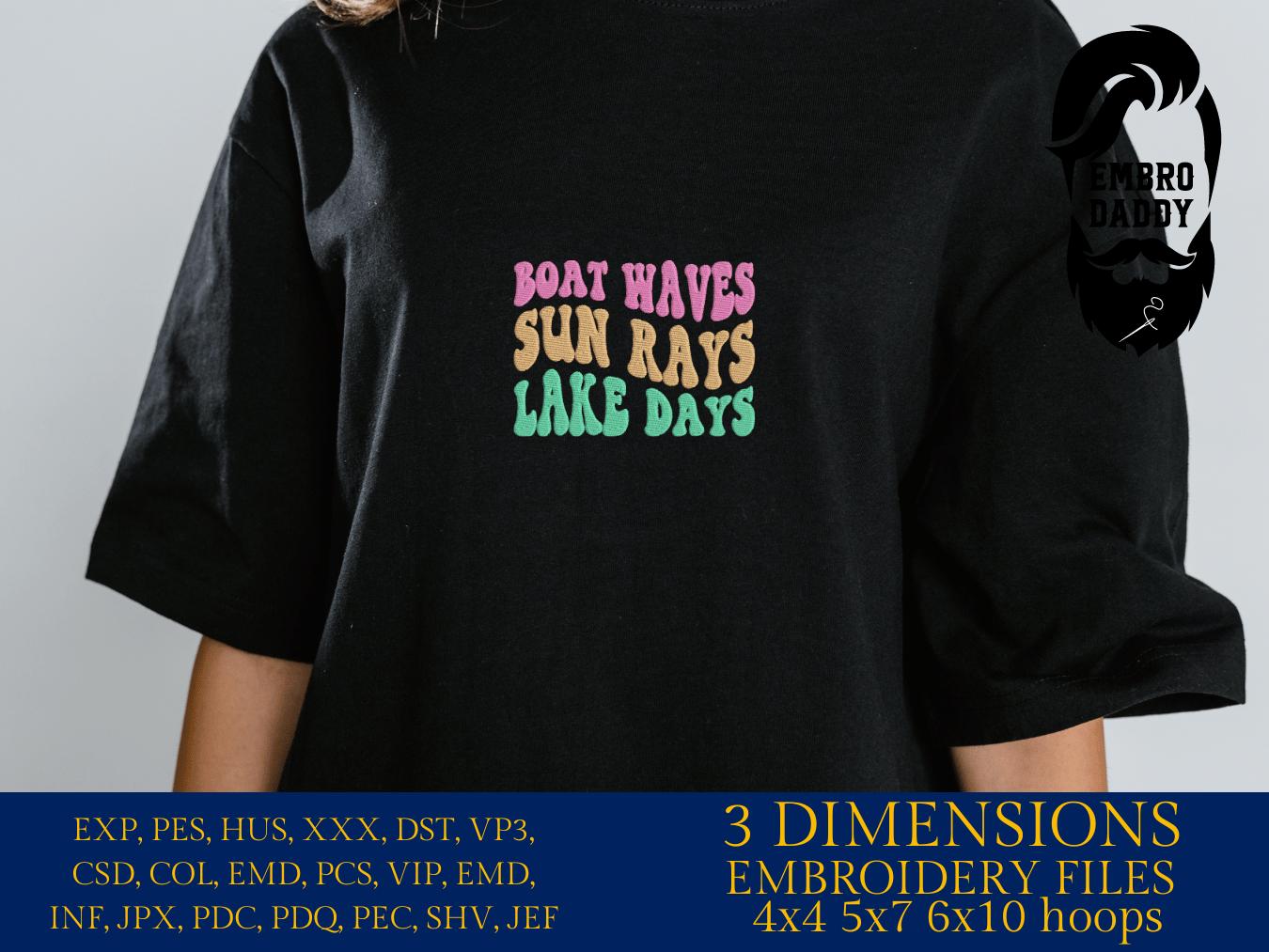 Machine Embroidery files, boat waves, sun rays, lake days, PES, DST, xxx, hus & more