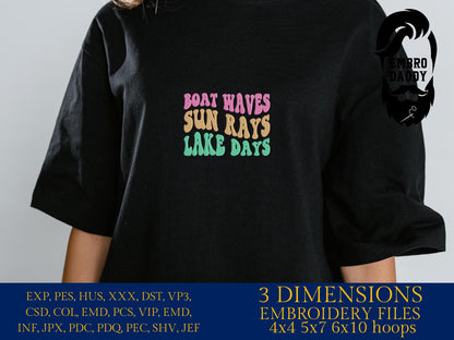 Machine Embroidery files, boat waves, sun rays, lake days, PES, DST, xxx, hus & more
