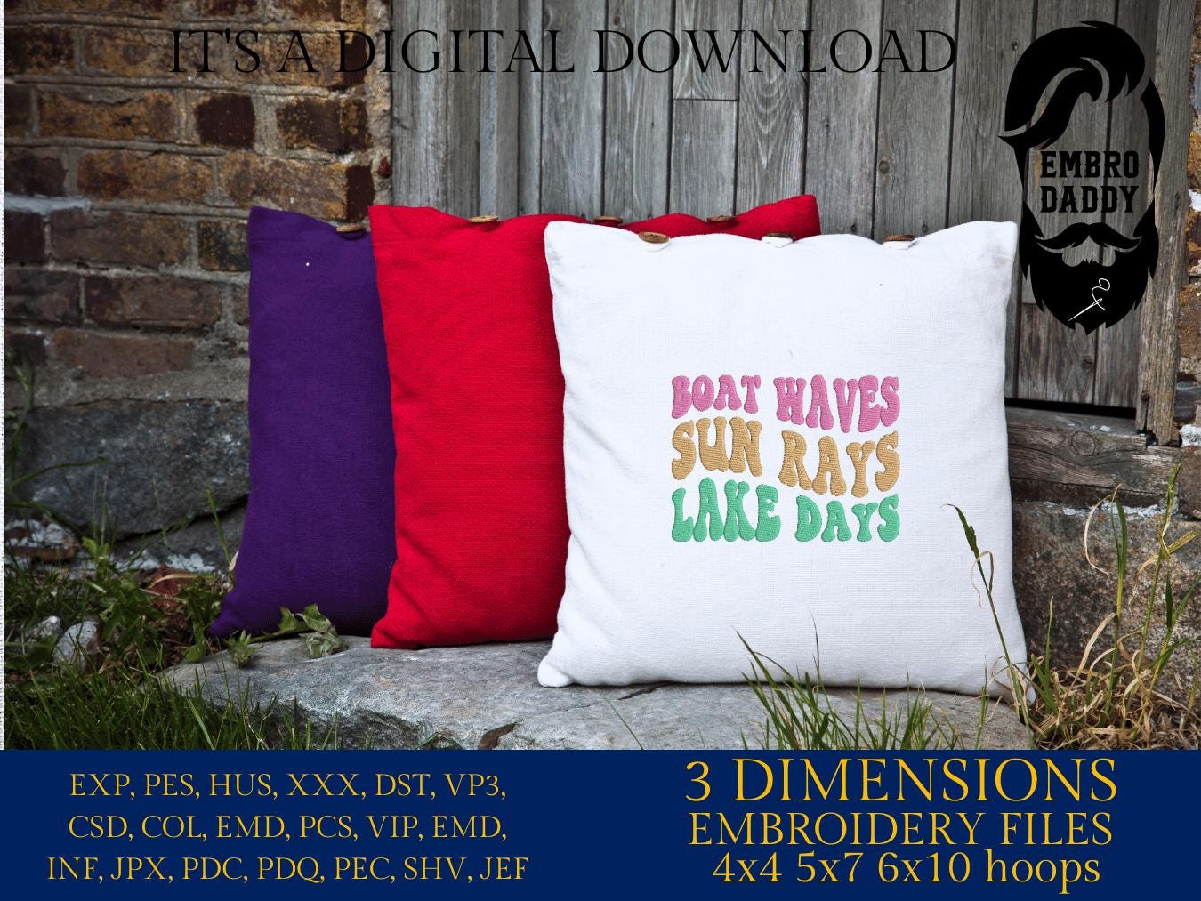 Machine Embroidery files, boat waves, sun rays, lake days, PES, DST, xxx, hus & more