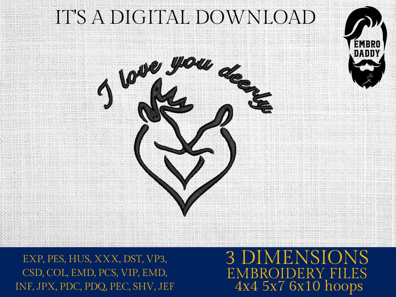 Machine Embroidery files, I love you deerly, couple, wedding, PES, DST, xxx, hus and more