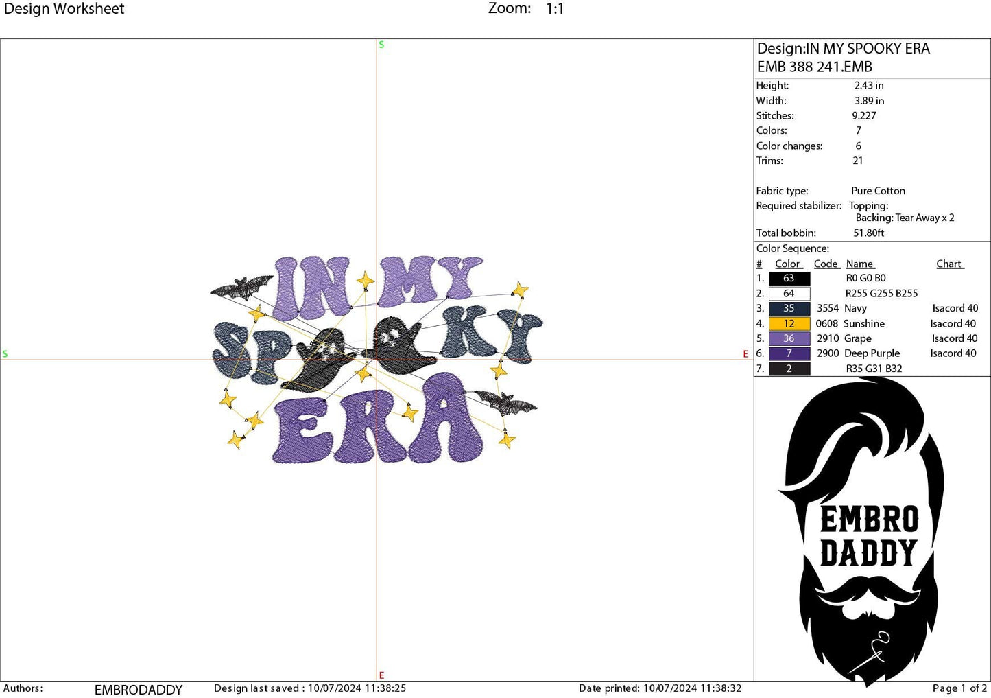 Machine Embroidery files, In my spooky era, Halloween, PES, DST, xxx, hus and more